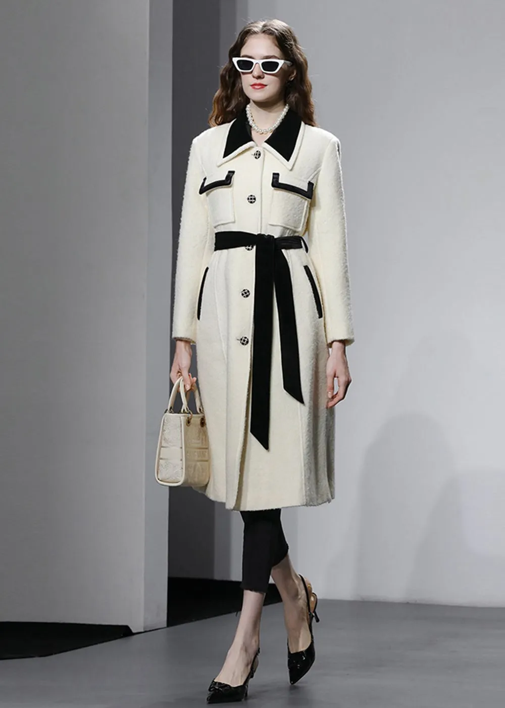 Tracy Colorblock Wool Blend Long Coat