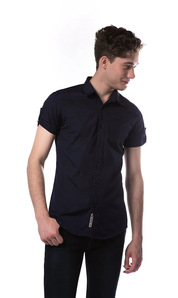 33892 Roll Up Sleeves Side Pocket Navy Blue Shirt