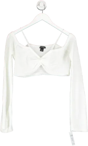 boohoo White Fine Gauge Strappy Bardot Knitted Crop Top UK L