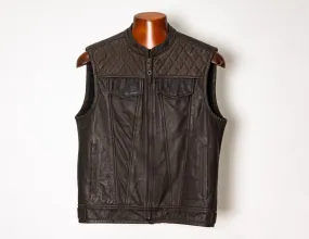 Brown Leather Vest, Motorcycle Vest Diamond Stitched | HandCrafted