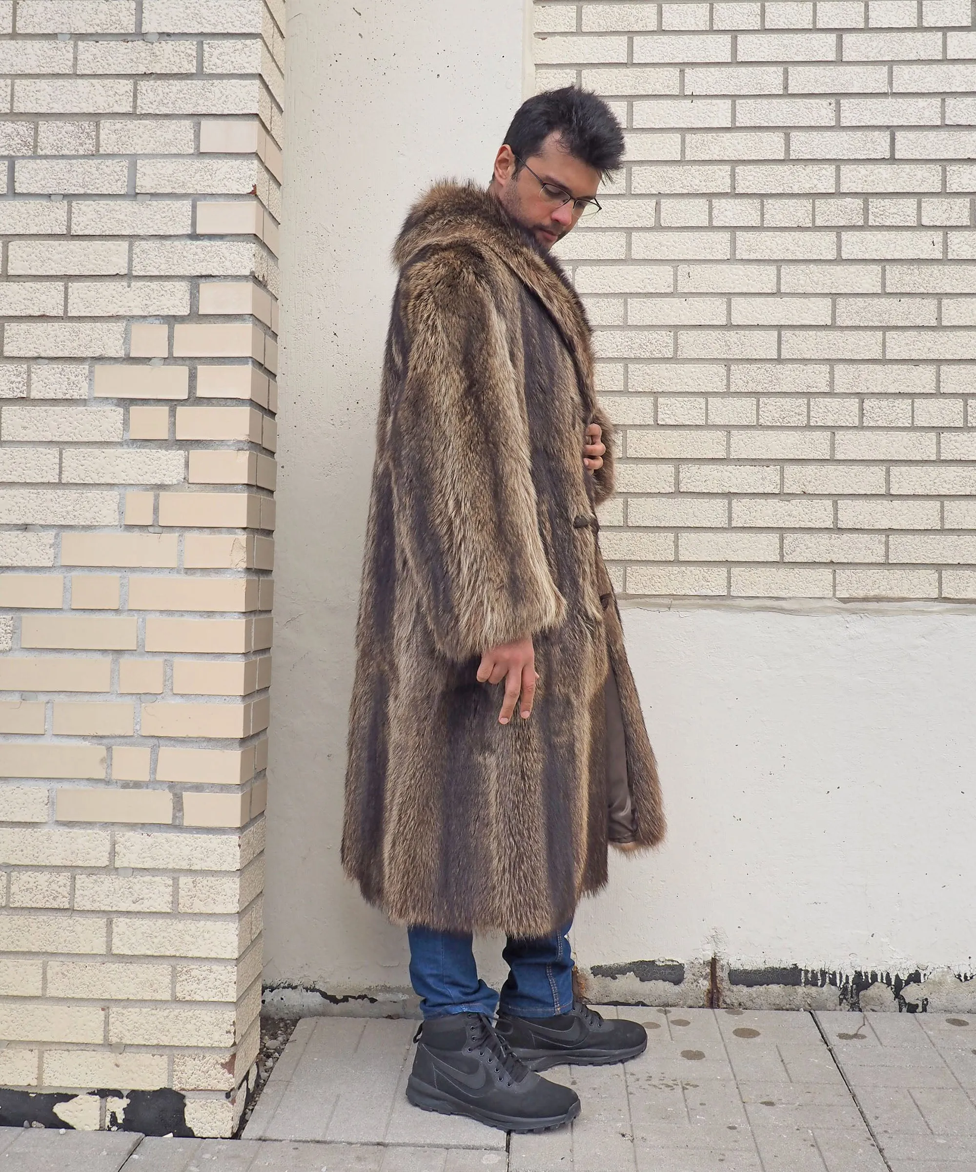 Reversible Raccoon Fur Coat Coats For Men M/L 47 Long