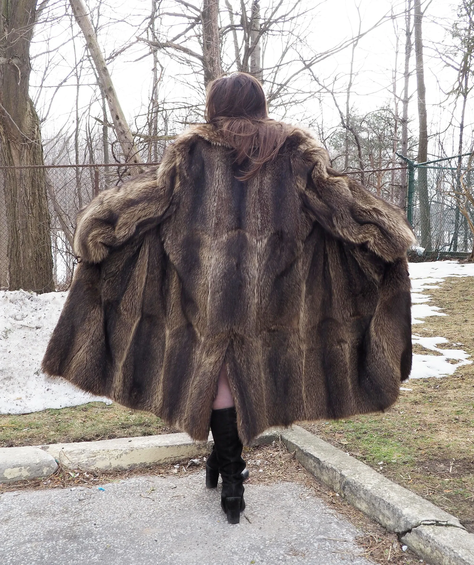 Reversible Raccoon Fur Coat Coats For Men M/L 47 Long