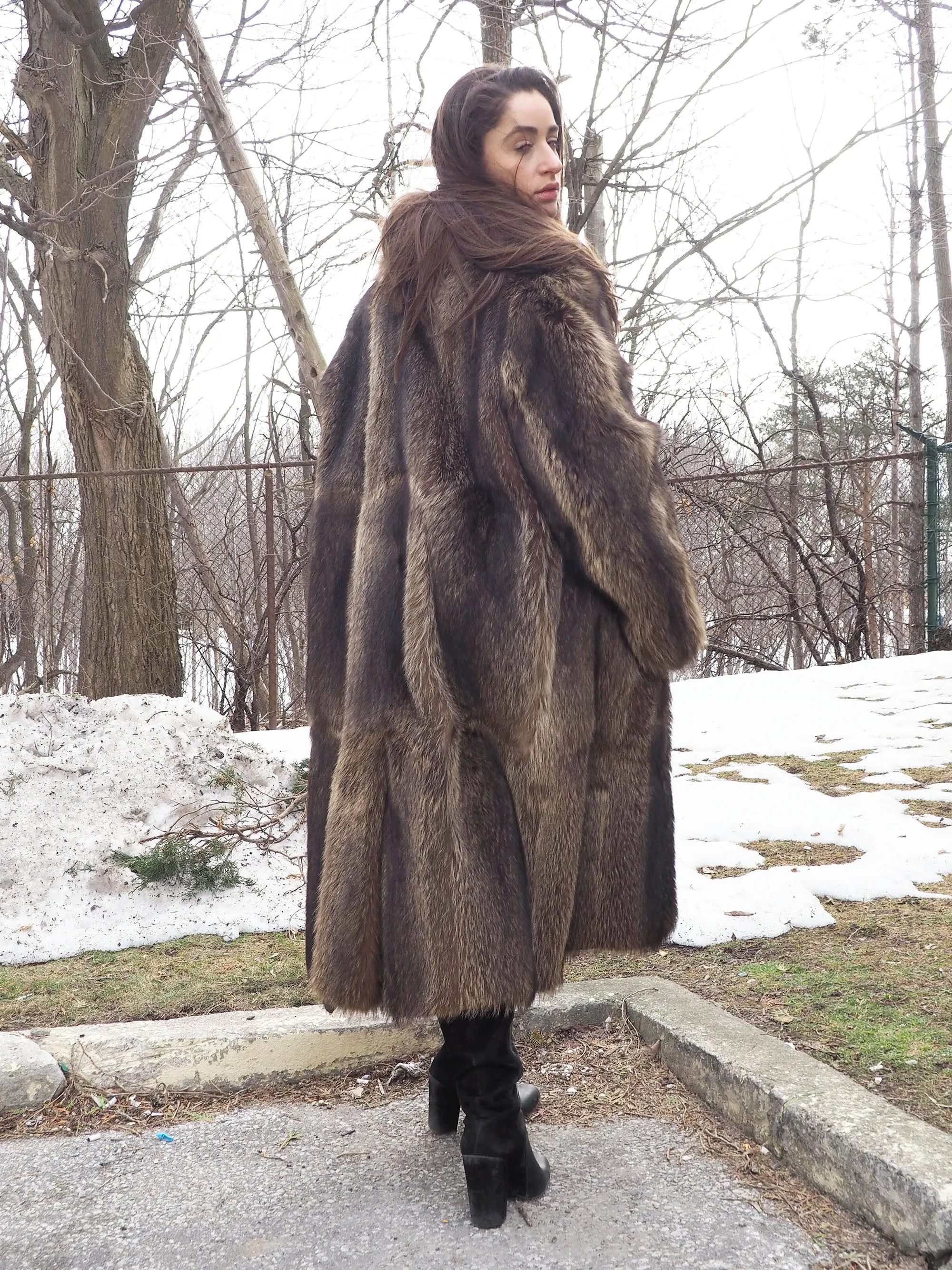 Reversible Raccoon Fur Coat Coats For Men M/L 47 Long