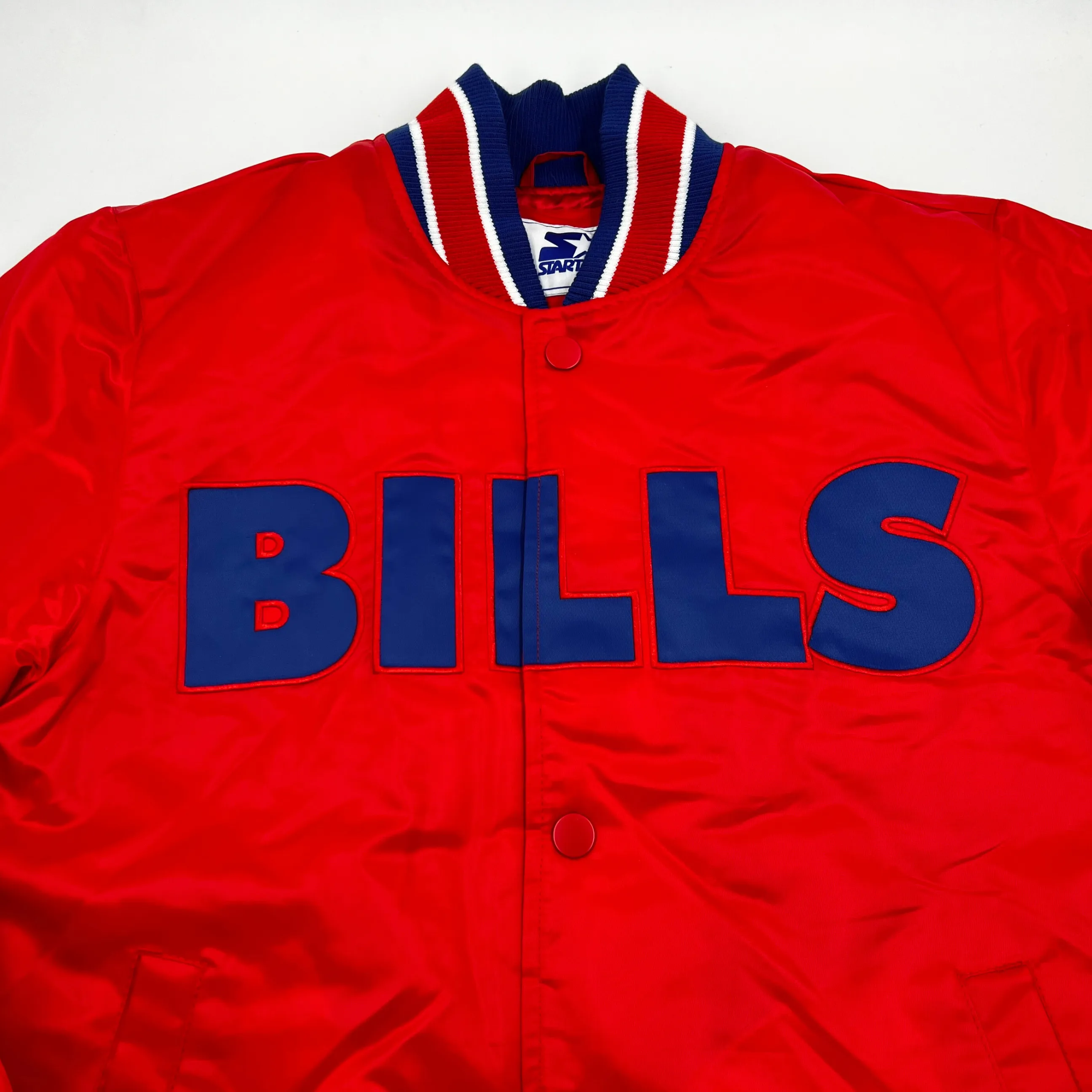 Buffalo Bills Red Satin Varsity Snap Up Starter Jacket