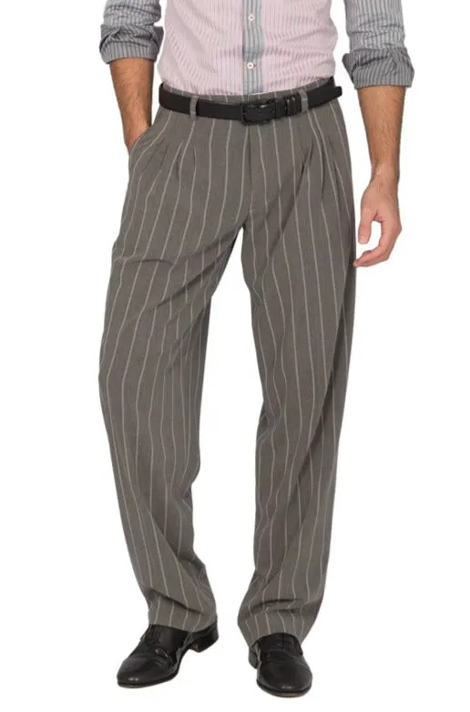 Light Grey Striped Tango Pants With Four Pleats