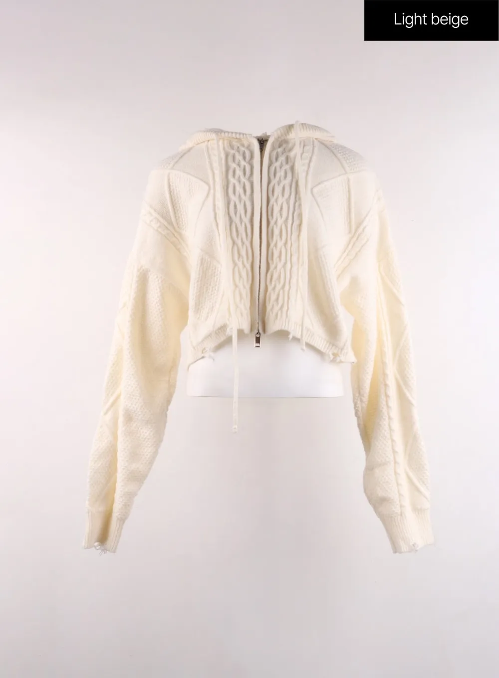 Cable Knit Zippered Hooded Crop Cardigan CF401