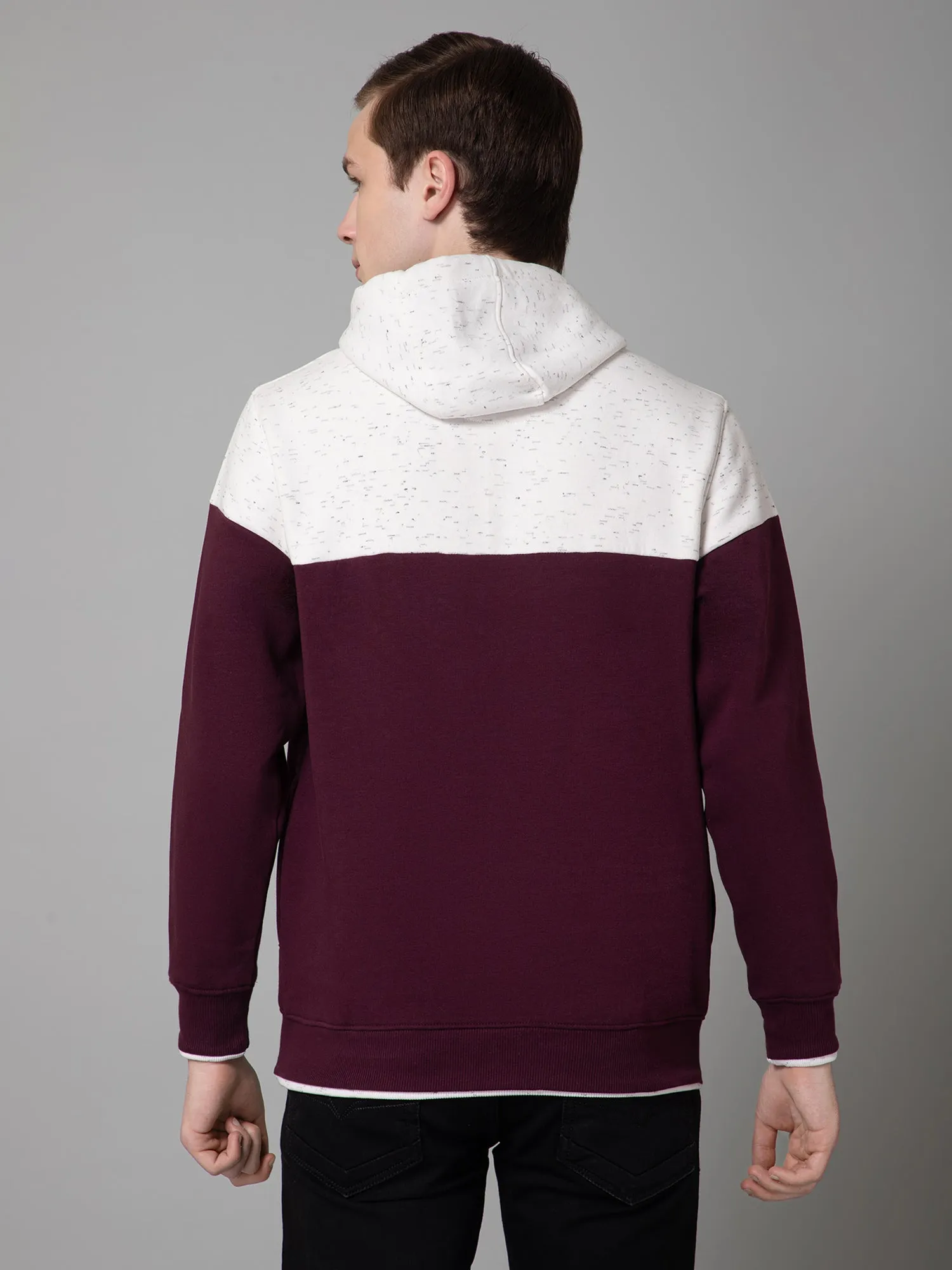 Cantabil Color Block  Wine Full Sleeves Hooded Neck Regular Fit Casual Sweatshirt for Men