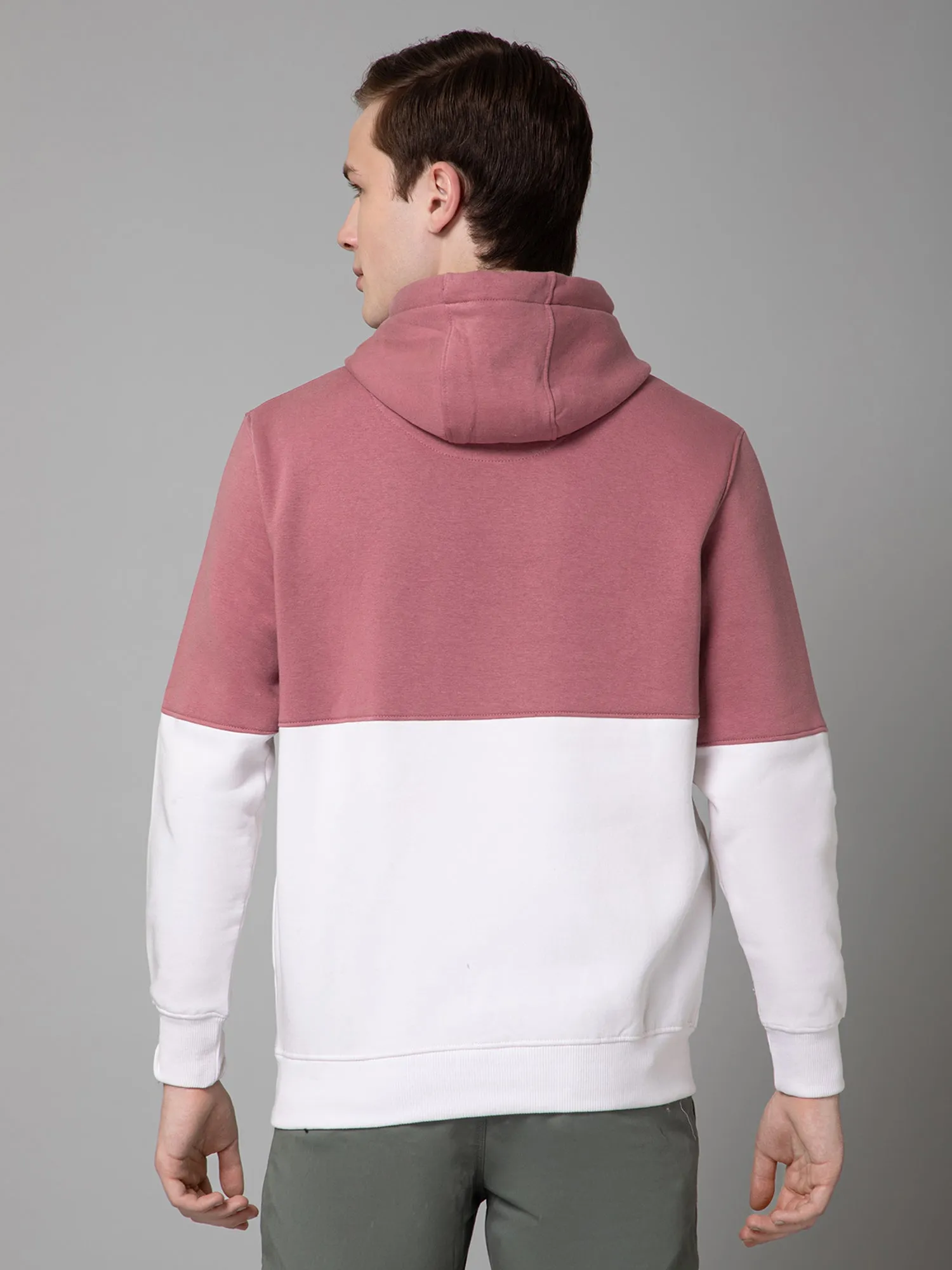 Cantabil Color-Blocked  White Full Sleeves Hooded Neck Regular Fit Casual Sweatshirt for Men