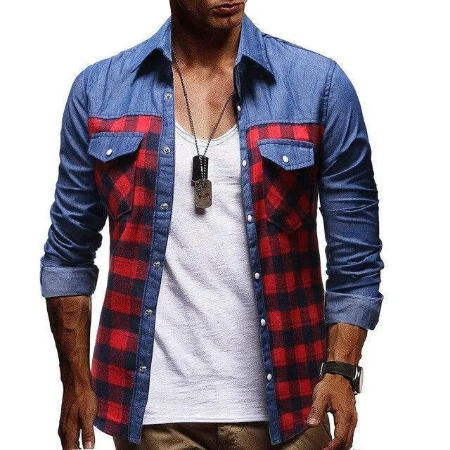 Plaid Casual Denim Shirt For Men,