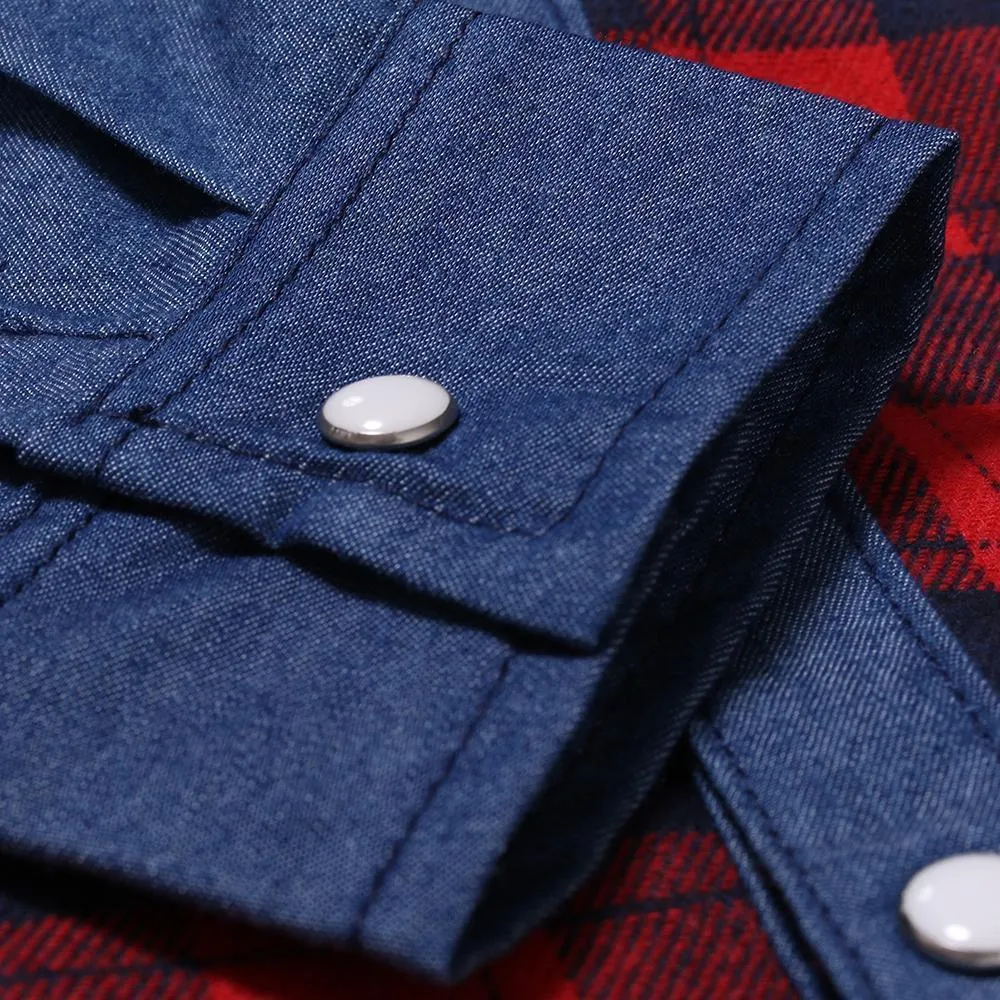 Plaid Casual Denim Shirt For Men,