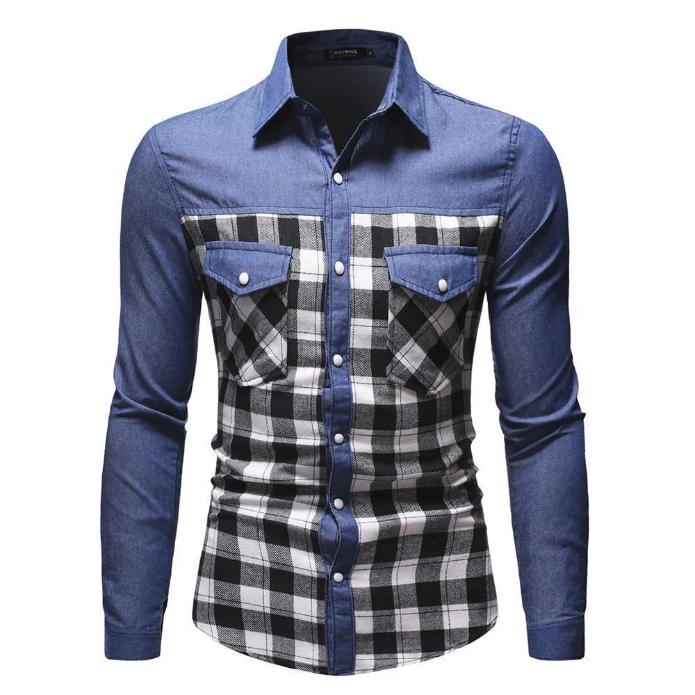 Plaid Casual Denim Shirt For Men,