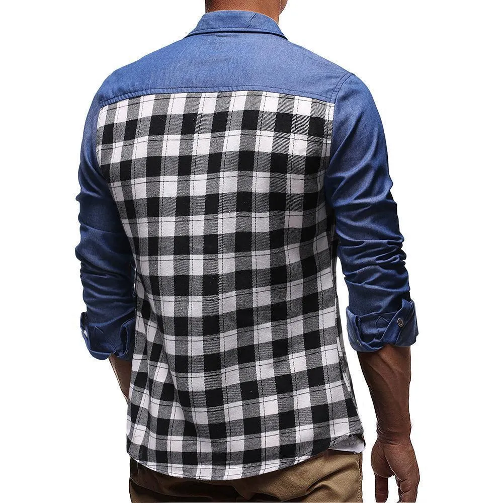 Plaid Casual Denim Shirt For Men,