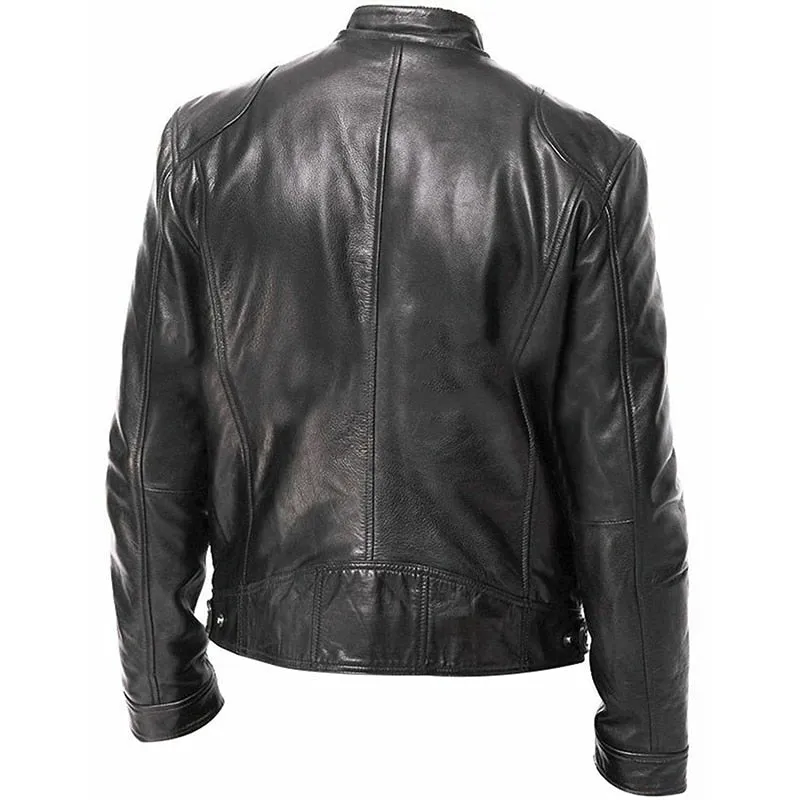 Men Slim PU Leather Oblique Zipper Motorcycle Jackets