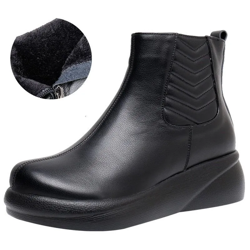 QX1222 Leather Platform Ankle Boots - Soft Women's Casual Shoes