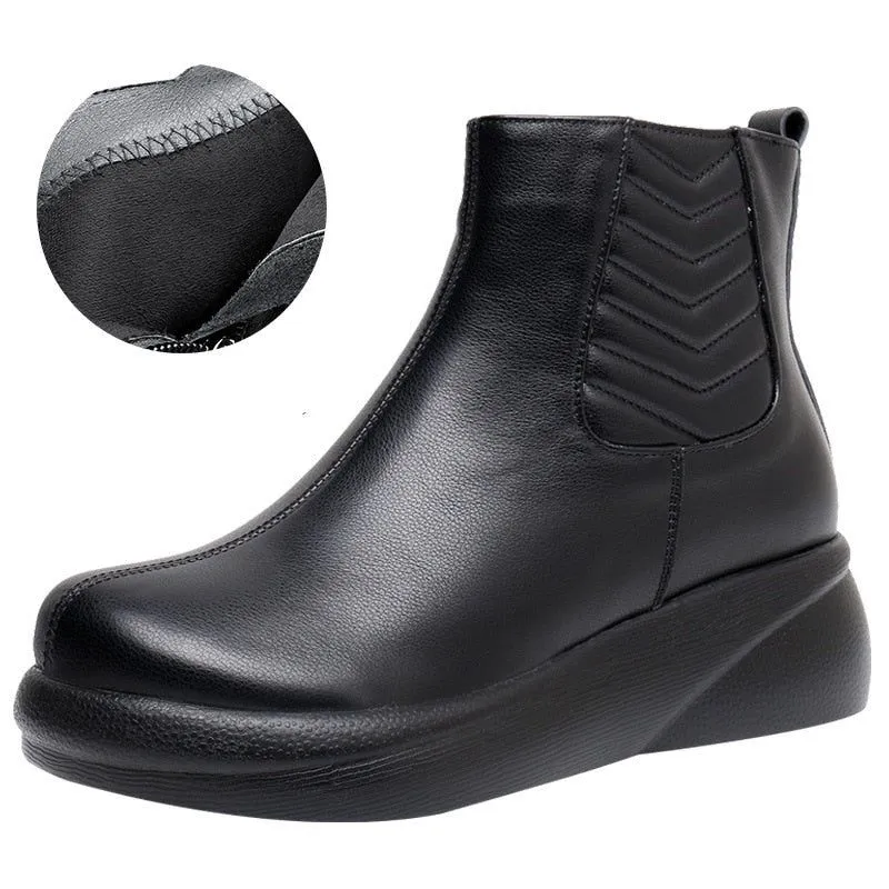 QX1222 Leather Platform Ankle Boots - Soft Women's Casual Shoes