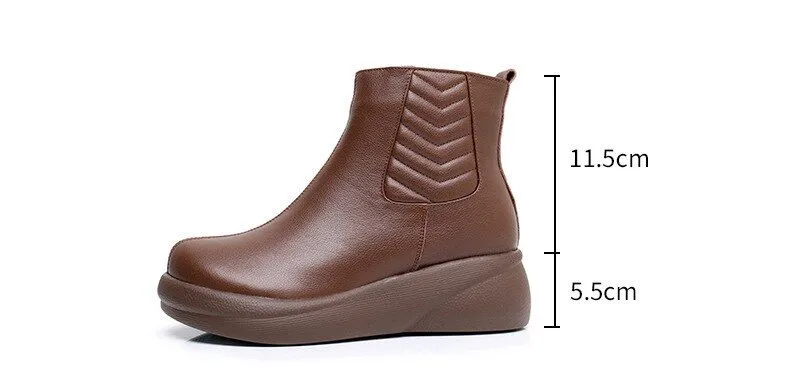 QX1222 Leather Platform Ankle Boots - Soft Women's Casual Shoes