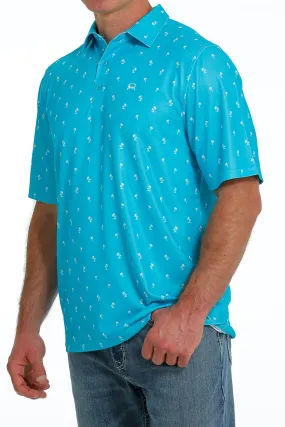 'Cinch' Men's Arenaflex Palm Tree Print Polo - Blue