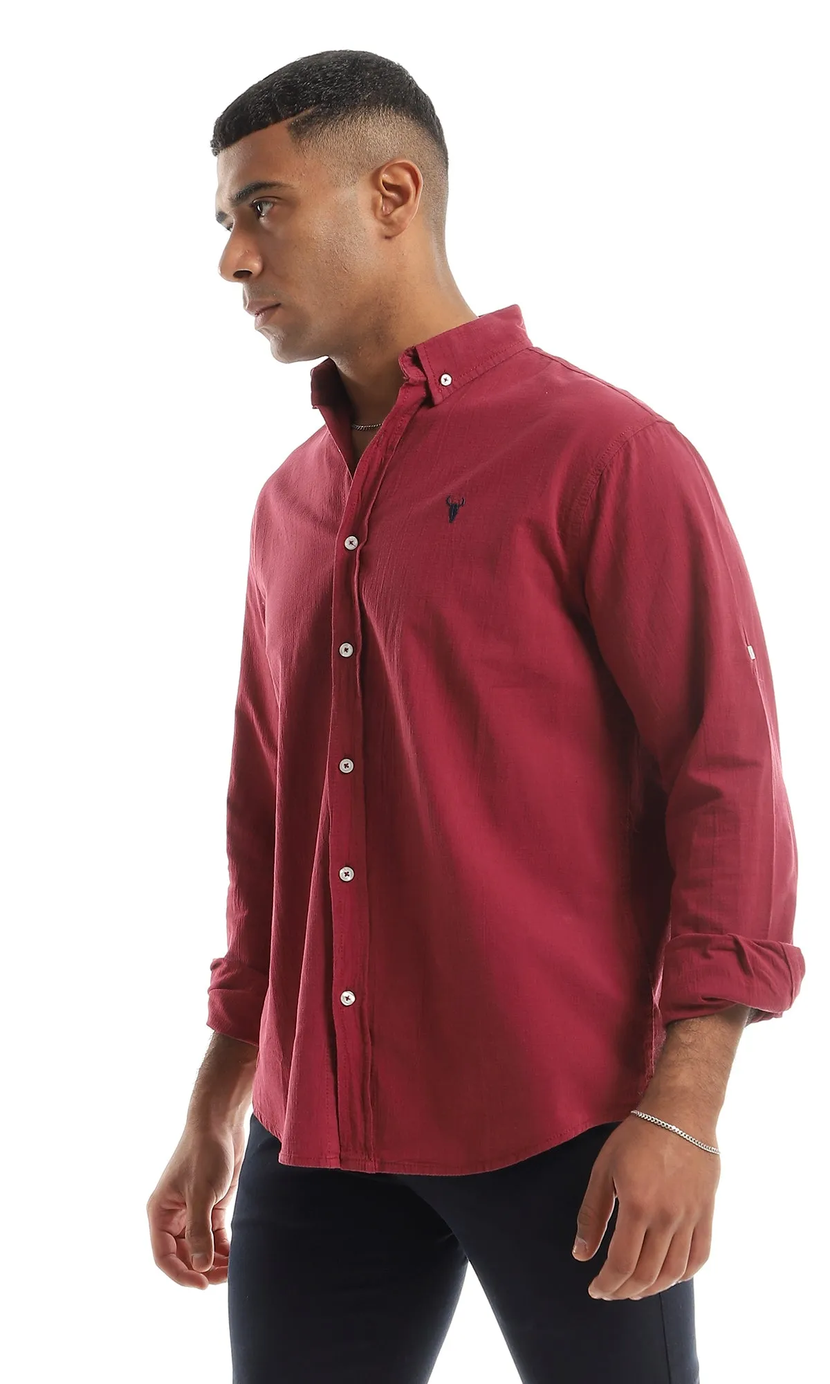 O151296 Burgundy Classic Collar Shirt With Long Sleeves