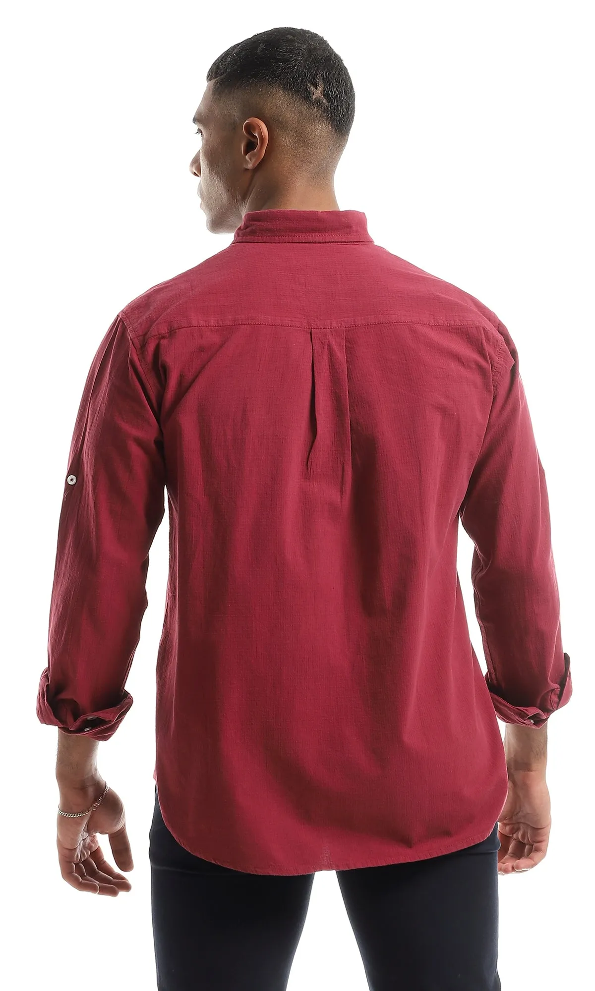 O151296 Burgundy Classic Collar Shirt With Long Sleeves