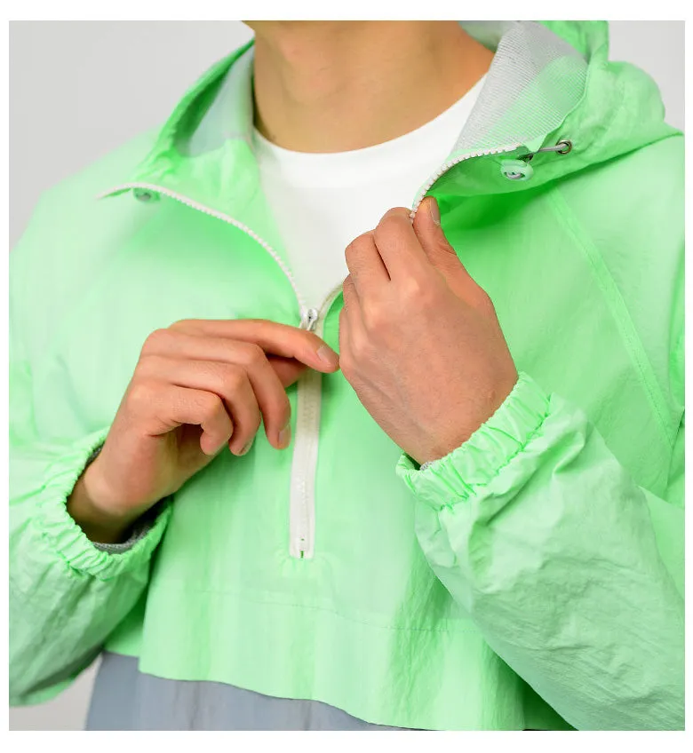 Mint Color Block Hooded Windreaker Jackets For Mens Hiphop Streetwear