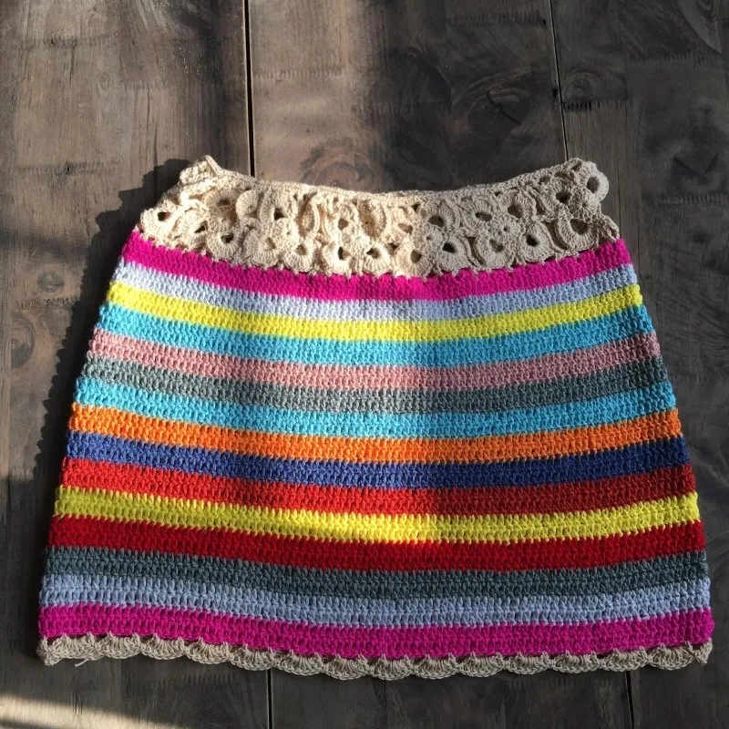 Colorful Hand Crocheting Beach Skirt Sexy Women Summer Vacation Sun Protection Hip Skirt