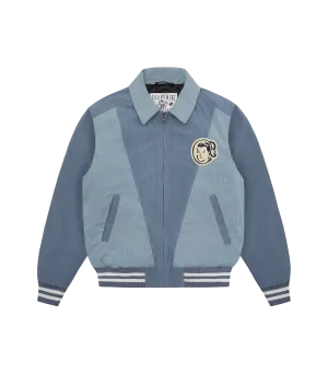 CORDUROY COLLARED VARSITY JACKET - BLUE