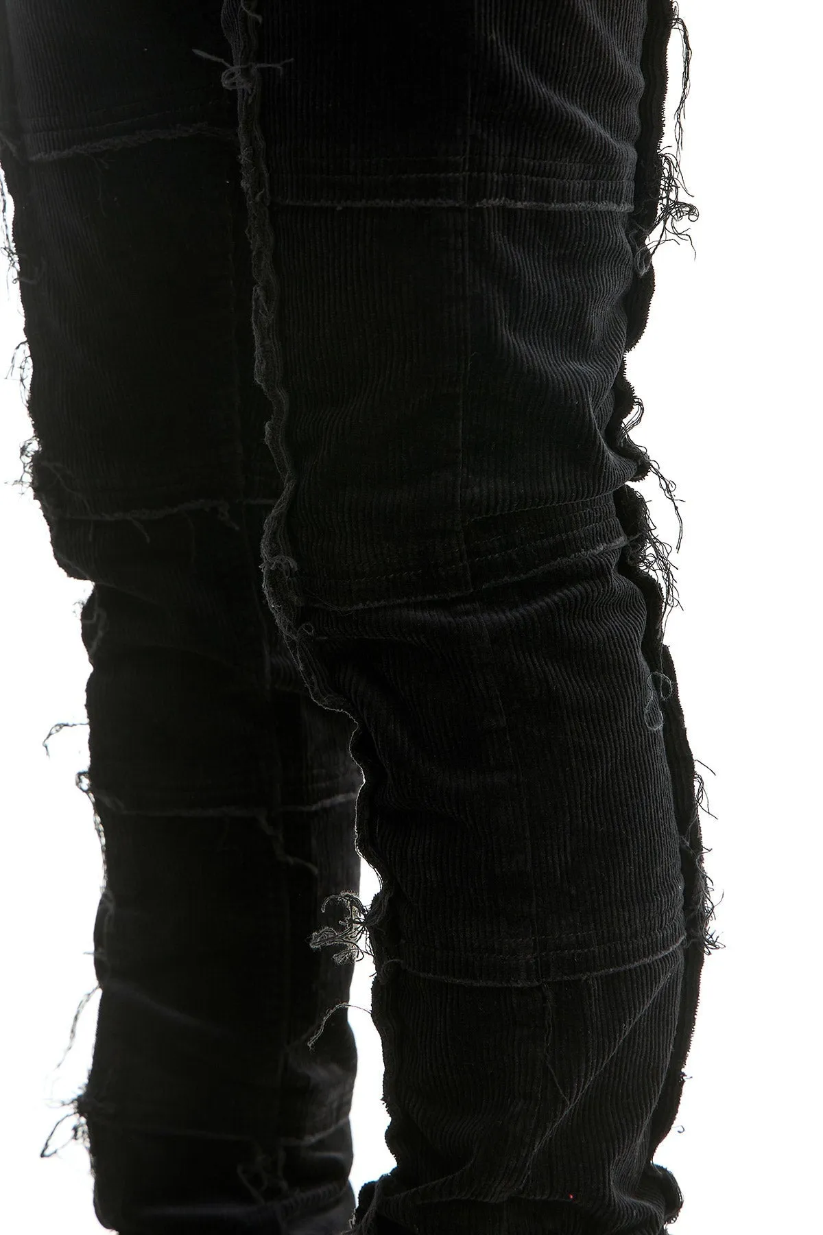 Corduroy Stacked men Jeans with Raw Finishing in Black