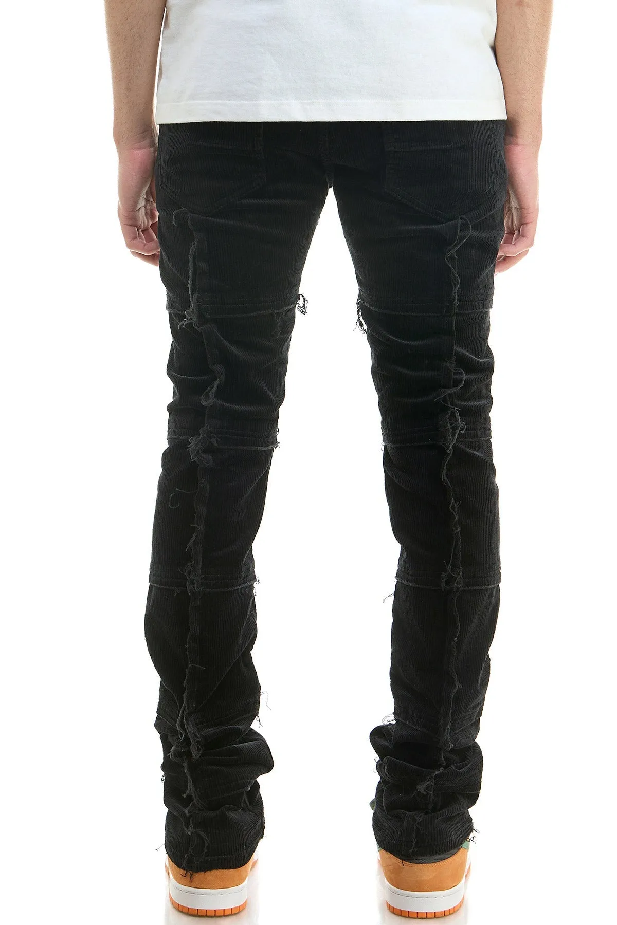 Corduroy Stacked men Jeans with Raw Finishing in Black