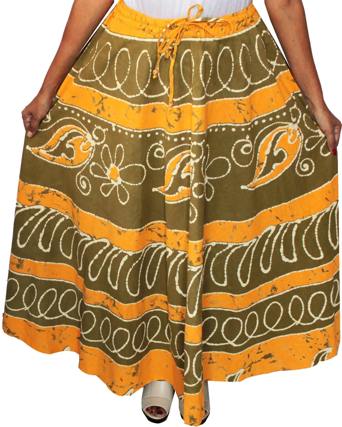 Women Batik Printed Cotton Long Skirt India Clothing (Green)