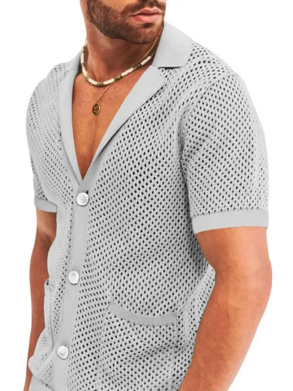 See-Through Short-Sleeved Men Cardigan Outfit Set