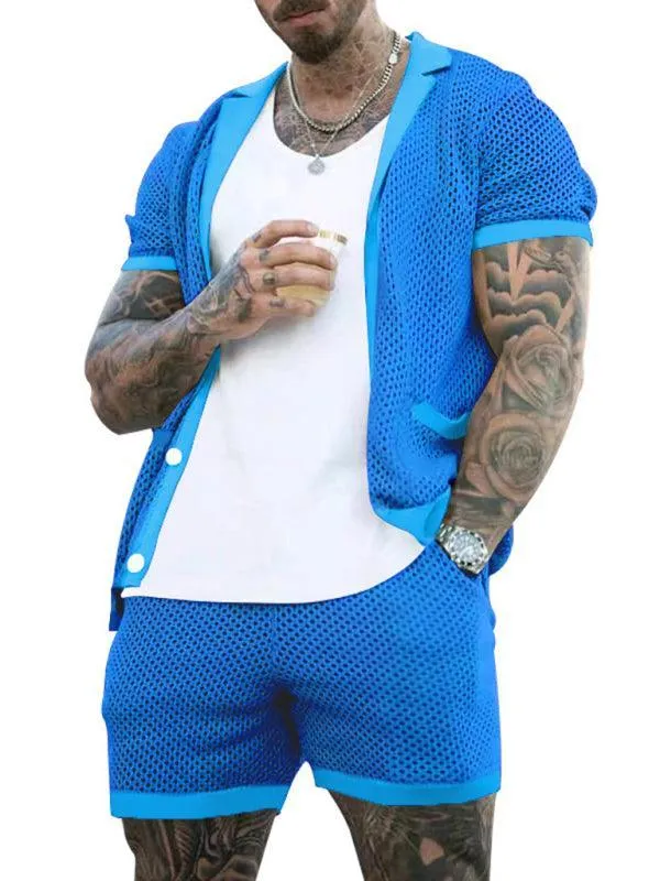 See-Through Short-Sleeved Men Cardigan Outfit Set