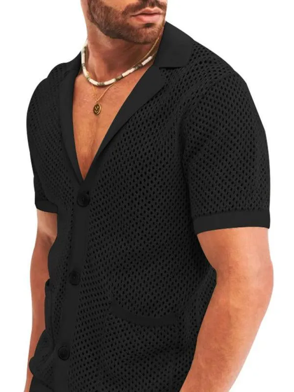 See-Through Short-Sleeved Men Cardigan Outfit Set