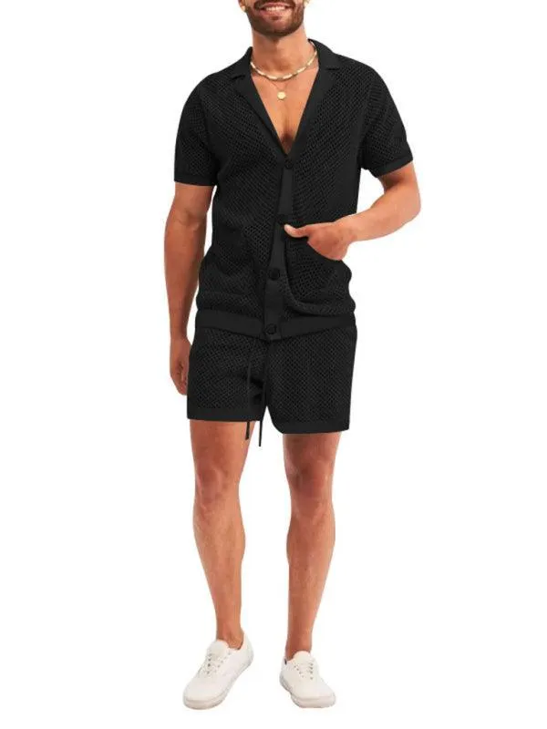 See-Through Short-Sleeved Men Cardigan Outfit Set