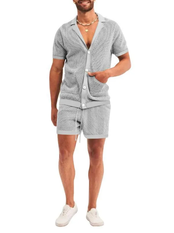 See-Through Short-Sleeved Men Cardigan Outfit Set