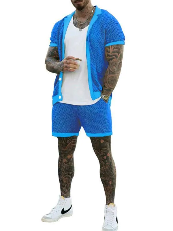 See-Through Short-Sleeved Men Cardigan Outfit Set