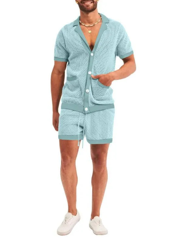 See-Through Short-Sleeved Men Cardigan Outfit Set