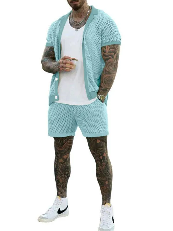 See-Through Short-Sleeved Men Cardigan Outfit Set