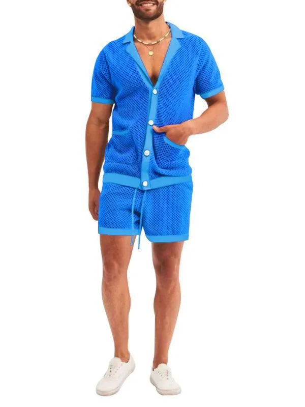 See-Through Short-Sleeved Men Cardigan Outfit Set