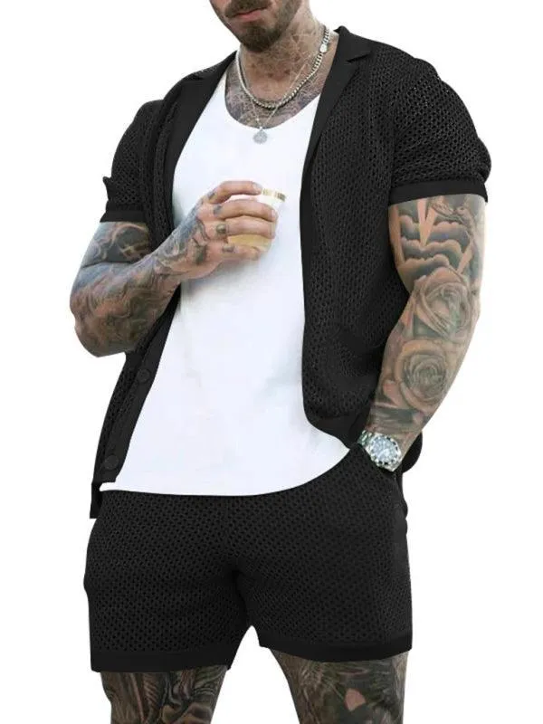 See-Through Short-Sleeved Men Cardigan Outfit Set