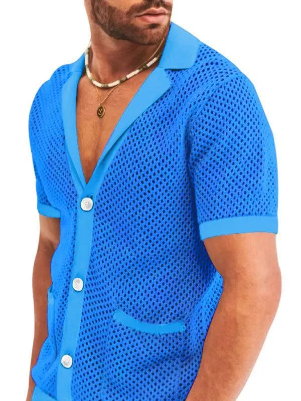 See-Through Short-Sleeved Men Cardigan Outfit Set