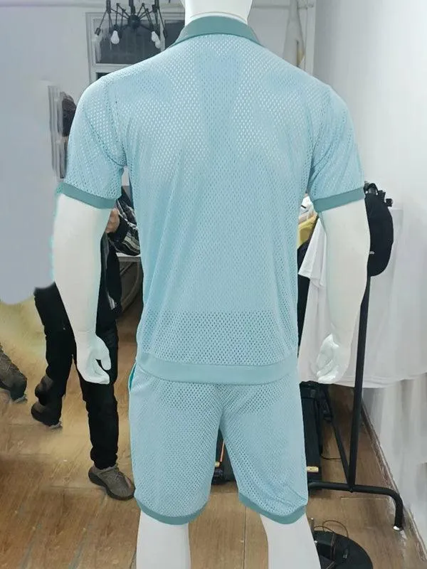 See-Through Short-Sleeved Men Cardigan Outfit Set