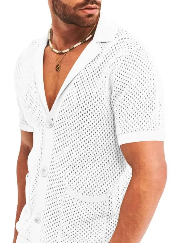 See-Through Short-Sleeved Men Cardigan Outfit Set