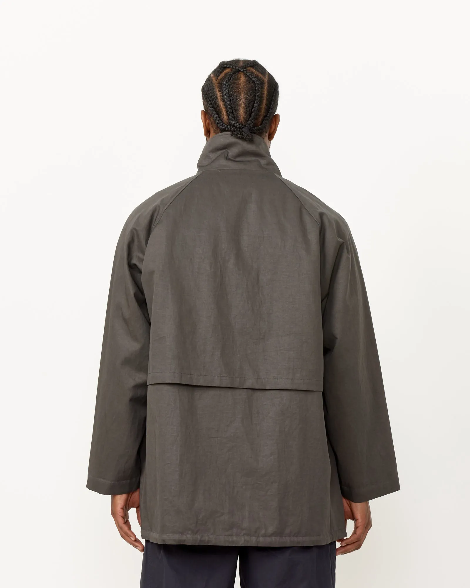 Stand Collar Half Coat in Charcoal