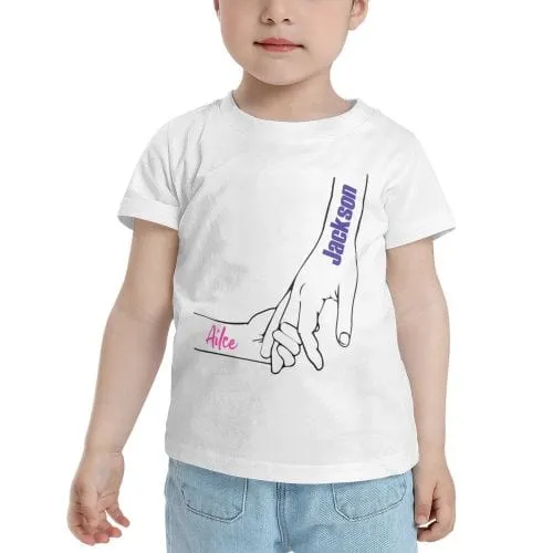 [Parent-Child Outfit]Custom Name Hand In Hand T-Shirt Birthday Holiday Gift Tee for Father's Day