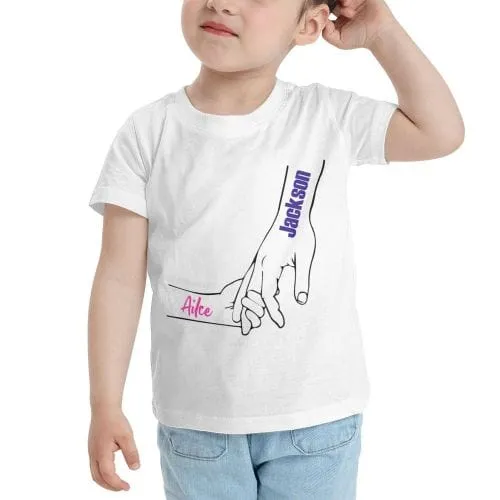 [Parent-Child Outfit]Custom Name Hand In Hand T-Shirt Birthday Holiday Gift Tee for Father's Day