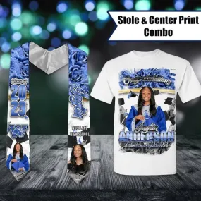 Custom Photo&Name Graduation Stole and Matching T-Shirt Set Class of 2023 Graduation Gift