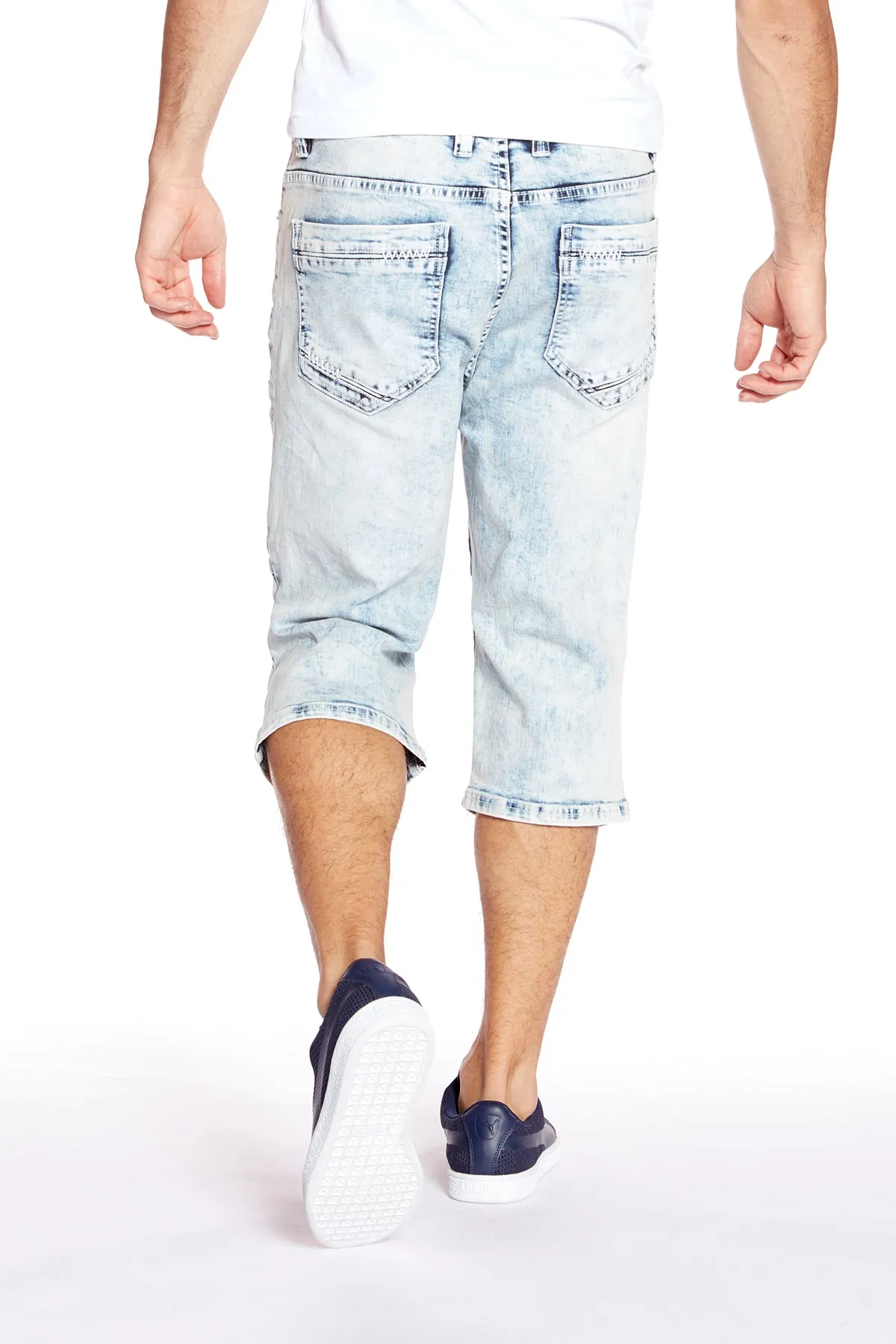 Men's Capri Shorts - Light Indigo Acid Wash