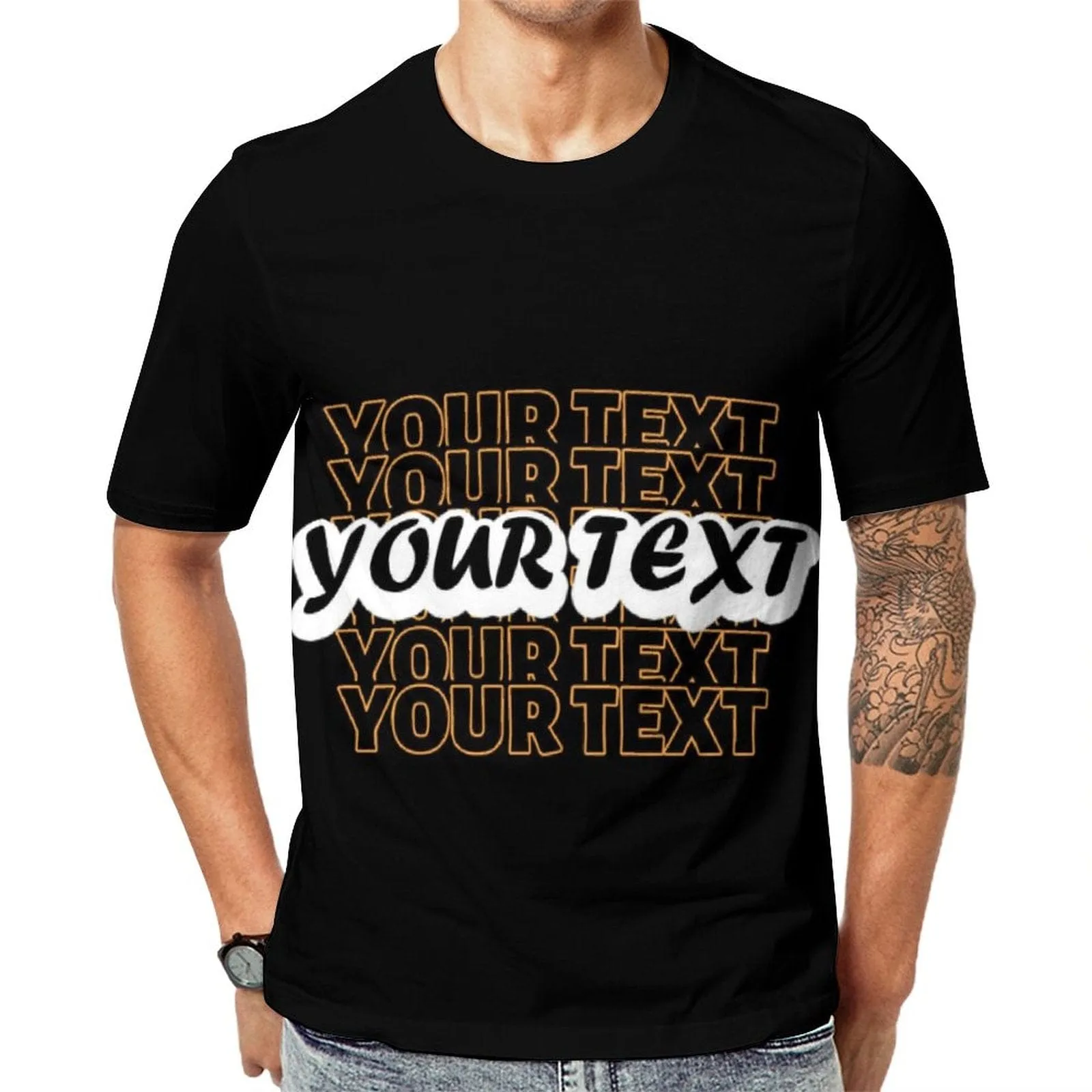 Custom Text Stereoscopic Words Men's Classic T-shirt Personalized Men's Round Neck T-shirt(9 Colors) (S-6XL)