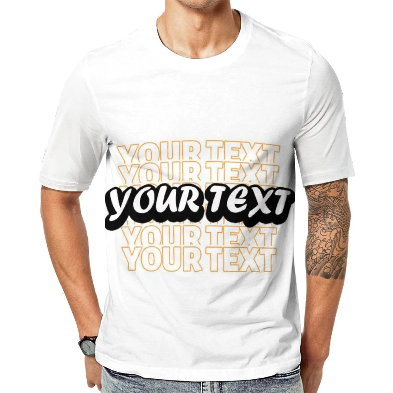 Custom Text Stereoscopic Words Men's Classic T-shirt Personalized Men's Round Neck T-shirt(9 Colors) (S-6XL)