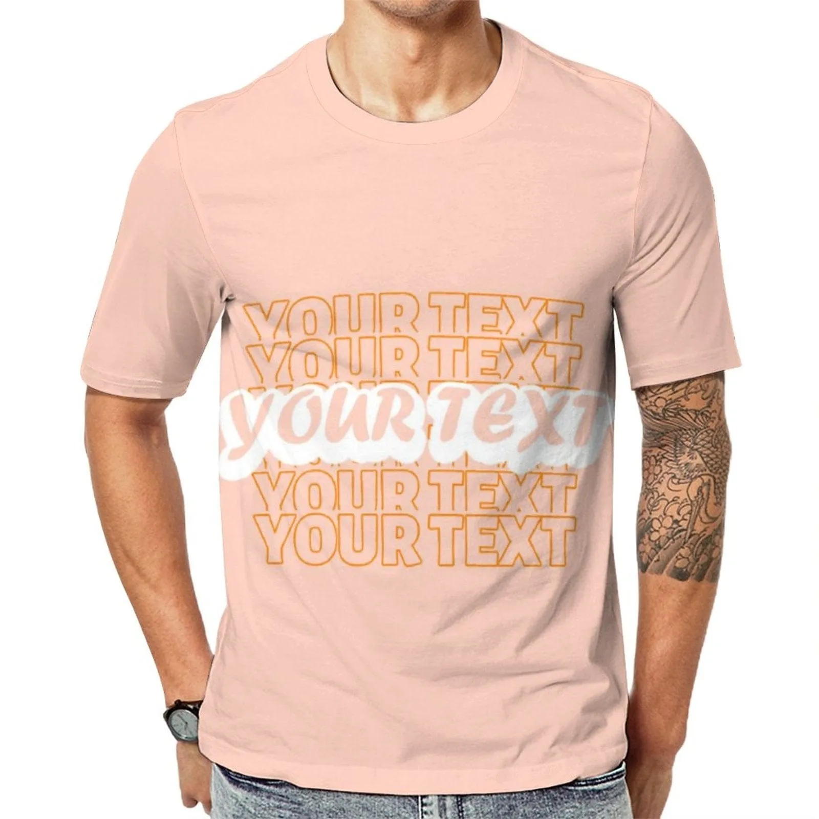 Custom Text Stereoscopic Words Men's Classic T-shirt Personalized Men's Round Neck T-shirt(9 Colors) (S-6XL)